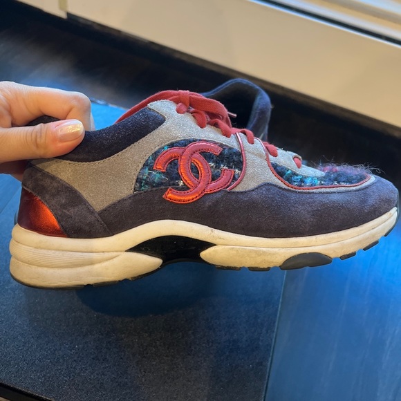 Chanel authentic tweed sneakers navy red grey - Picture 10 of 12